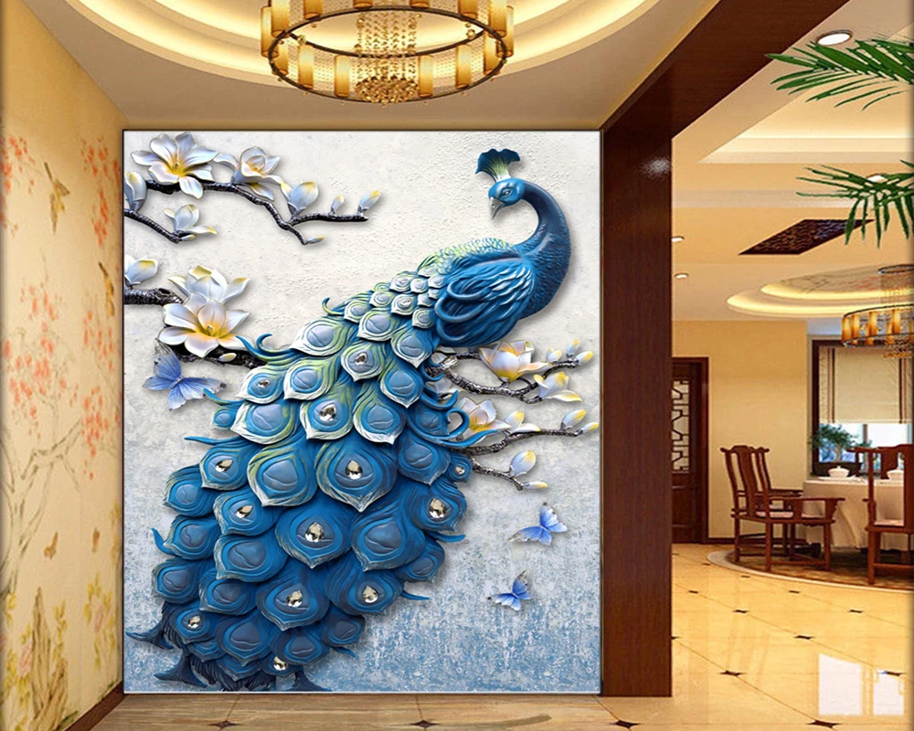 3d обои на заказ рельефный синий павлин цветок магнолии украшение для гостиной