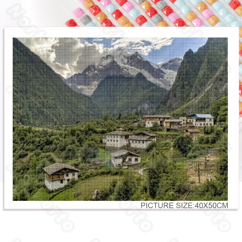 

Modern Diy Diamond Decoration Natural Landscape Deep Mountains Rives Broad Green Terraces Square or Round Diamond Home Decoratio