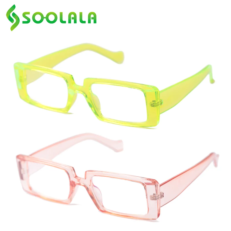 Очки для чтения SOOLALA женские, прямоугольные прозрачные, с блокировкой сисветильник, для дальнозоркости и дальнозоркости, 2 шт. - изображение