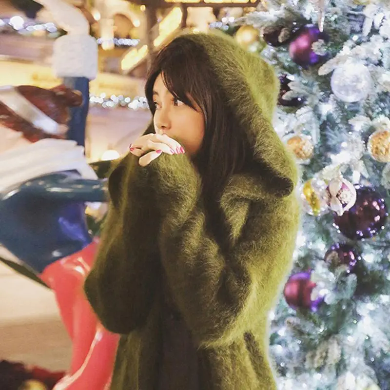 

ZITY Top Selling Hood Natural Mink Cashmere Long Sweater Real Cashmere Cardigans Women With Hooded Customize Plus Size