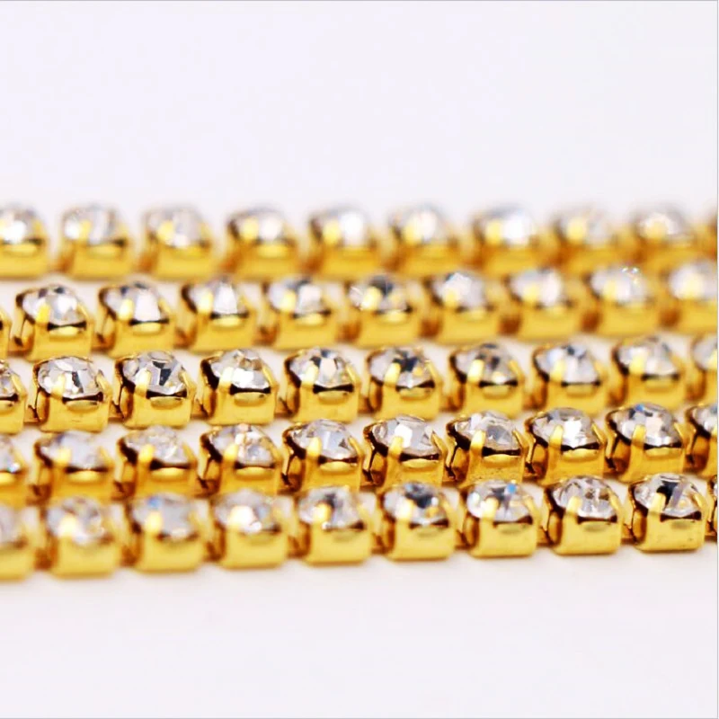 10yards/roll Crystal Rhinestones Close Chain Clear Trim Silver Base Copper Cup Rhinestone Apparel Sewing Style Accessories | Дом и сад