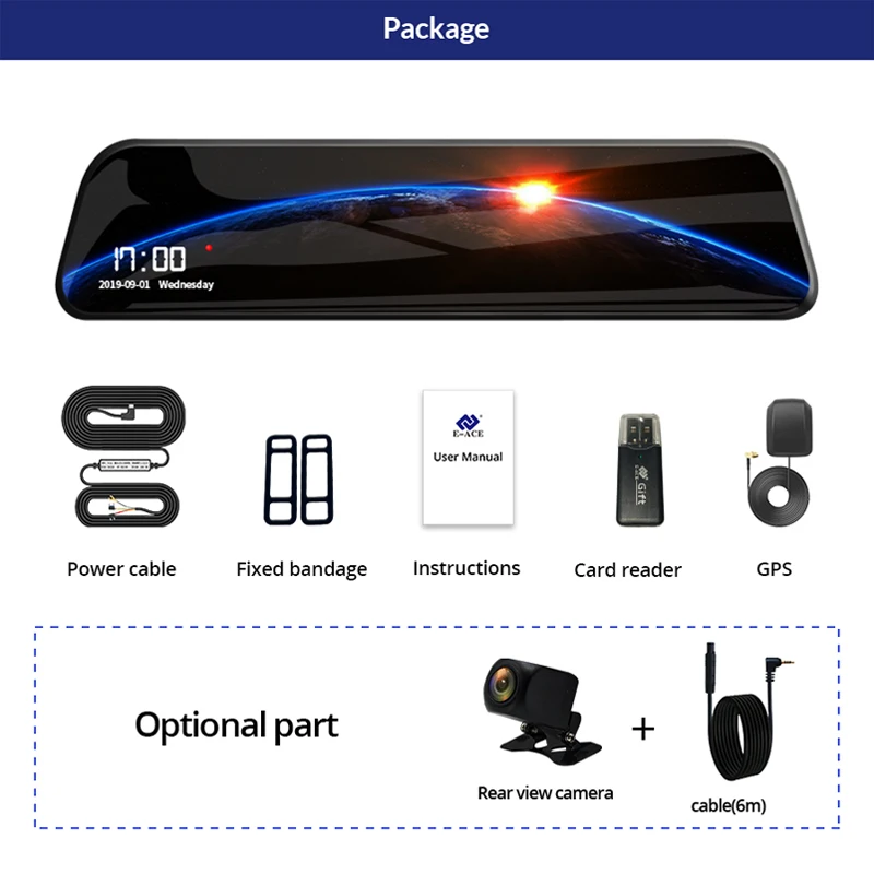 E-ACE 12 дюймов Автомобильный видеорегистратор зеркало 4G Android 8 1 Даш Камера авто