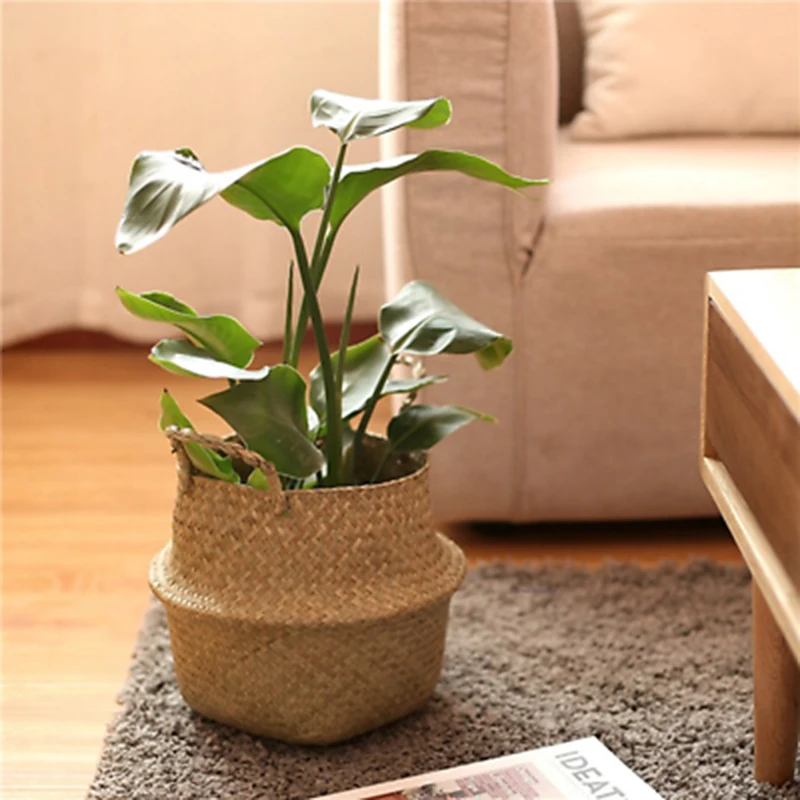 

Seagrass Belly Basket Storage Plant Pot Foldable Nursery Laundry Bag Room Decor