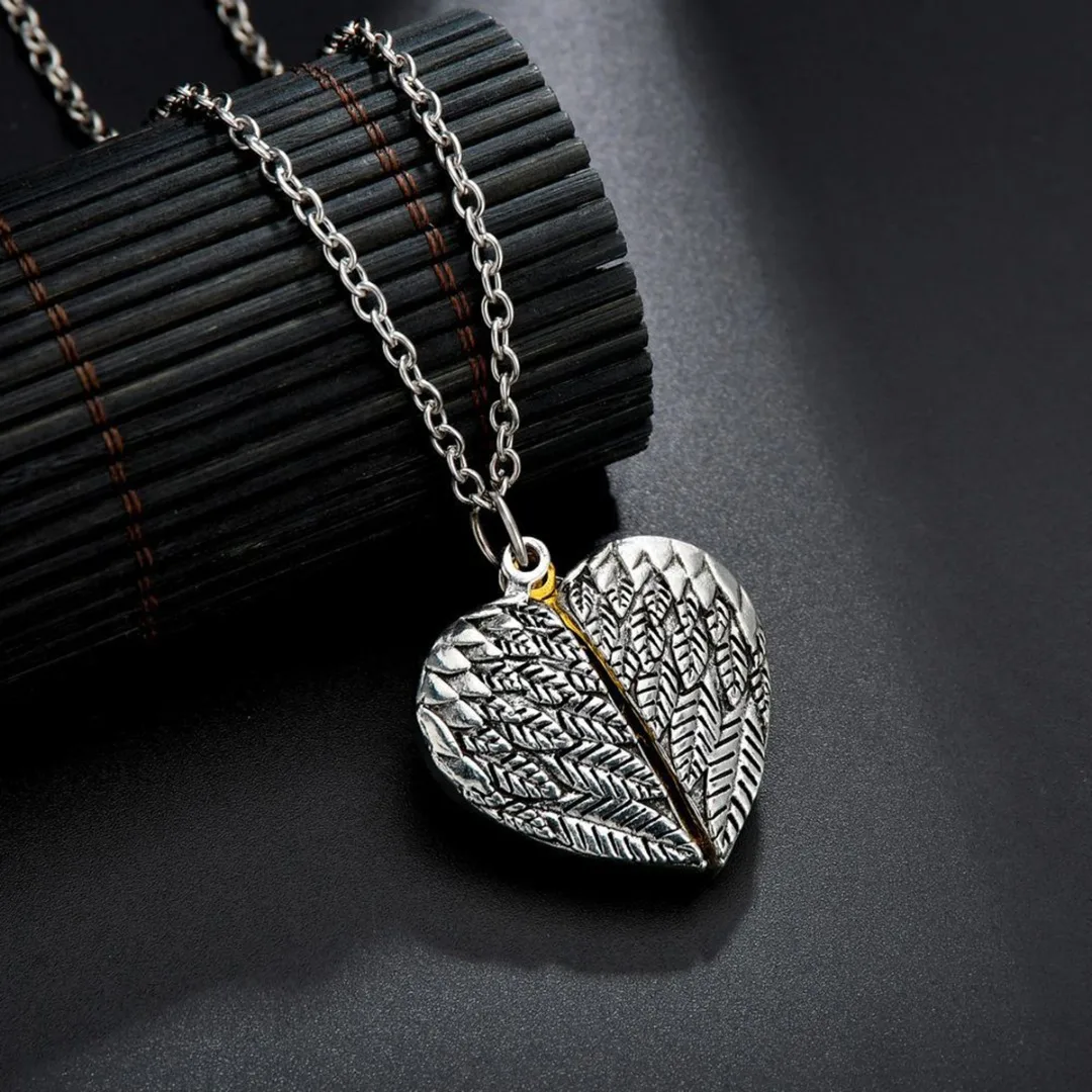 Винтажное ожерелье с подвеской в виде сердца крыльев Ангела длинная цепочка