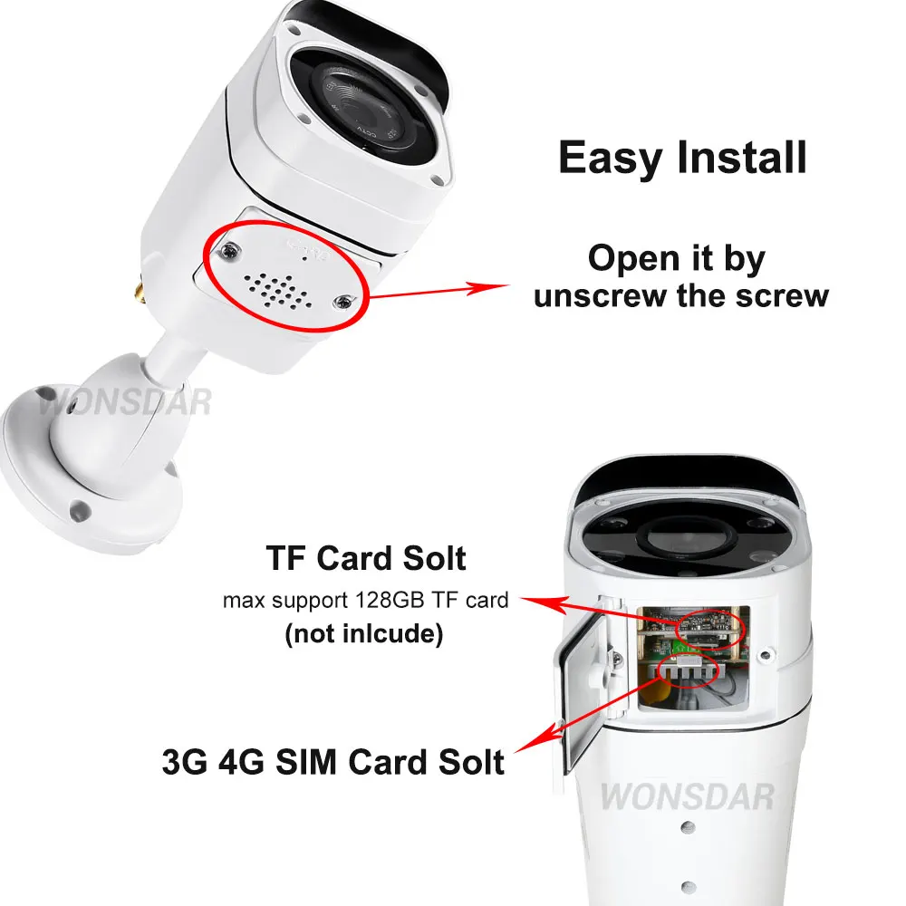 Wonsdar 5 Мп 1080P HD 4G камера беспроводная наружная GSM SIM карта Двусторонняя аудиосвязь