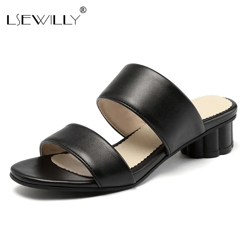 

Lsewilly Summer Women Slippers Slides Open Toe Low heels Shoes Sandals Female Leisure Beach Black White Flip Flops size 48