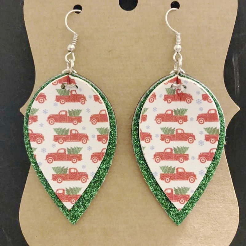 Новинка 2019 двухслойные блестящие серьги из искусственной кожи на рождественскую