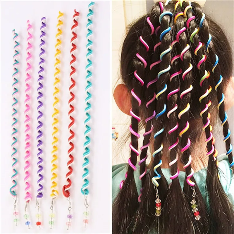 6pcs/lot Rainbow Color Cute Girls Hair Band Headband Crystal Long Elastic Bands Headwear Accessories Random | Детская одежда и