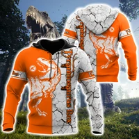 tyrannosaurus dinosaur orange 3d printed men hoodie autumn and winter unisex sweatshirt zip pullover casual streetwear kj434