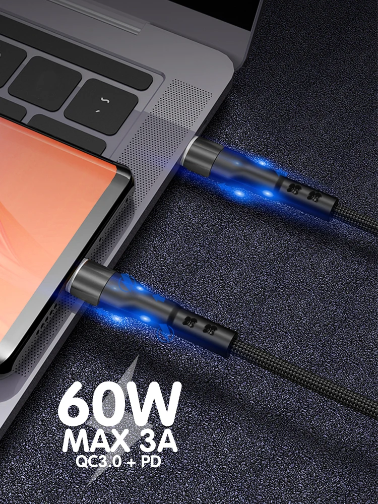 FONKEN Тип USB C Type кабель 60 Вт PD Зарядное устройство 1м 2м Dual Быстрая зарядка для