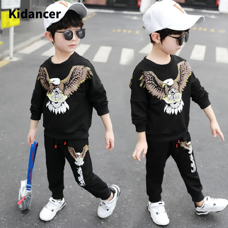 

Kidancer 2020 новый весенний костюм, спортивный костюм для мальчиков с принтом орла, детская одежда, пуловер, топ и штаны, костюм для мальчиков, дет...