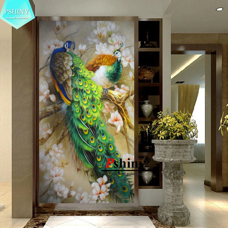 PSHINY 5D DIY Алмазная вышивка крестиком на рисунке Павлин фотографии с полным Дисплей