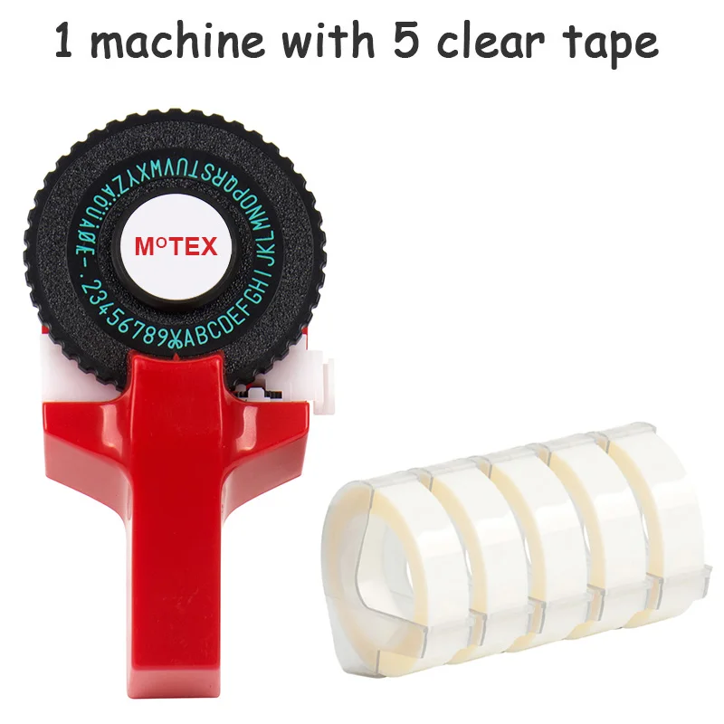 Красный цвет MoTex E101 принтер мини DIY Ручная Совместимость для dymo 3D тиснение ручная лента ручная машинка надпись машина - Цвет: machine add 5 clear