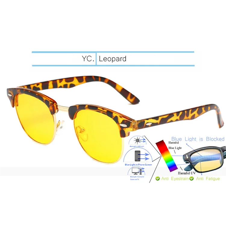 Yellow-Leopard IVSTA игровые очки мужские анти-Синие лучи компьютерные очки светильник блокирующая оптическая оправа близорукость очки желтые ночного видения 3016 - Цвет оправы: Yellow-Leopard