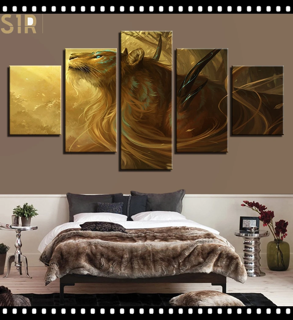 

Tiger Leopard Animal Beast Poster Wall Art HD Printed Canvas 5 Piecesr Poster Living Room Decoration Painting Wall Anime Decor