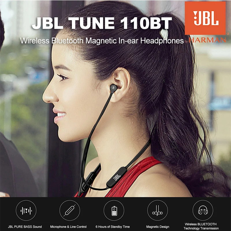Беспроводные Bluetooth наушники JBL T110BT для спорта бега бас звук магнитная гарнитура