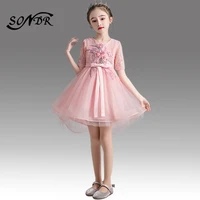 pink bow flower girl dresses ht177 o neck long sleeve formal kids party dress embroidery beading first communion dress for girls