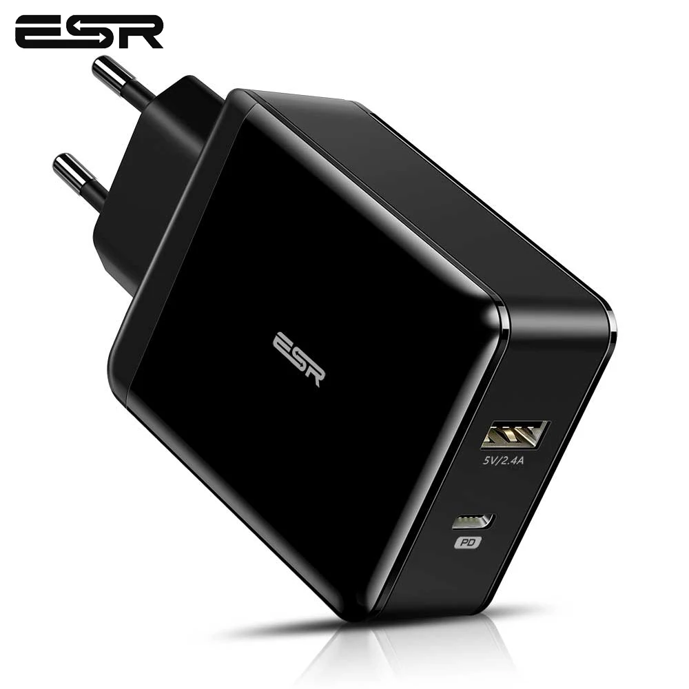 ESR USB C зарядное устройство 30 Вт двухпортовое зарядное устройство питания настенное зарядное устройство со складной вилкой PD 18 Вт порт для iPhone XS/XR/XS Max iPad