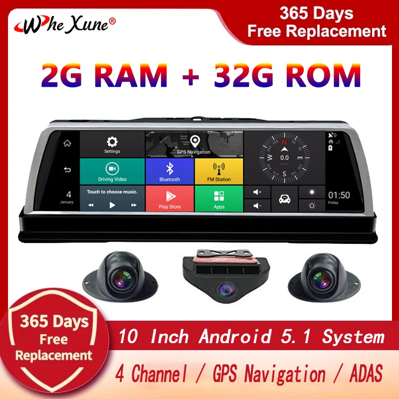 

4 Channel 4G Android 5.1 WIFI Car DVR Camera 10" IPS ADAS GPS Navigation Mirror Registrar Surveillance Dash Cam Video Recorder