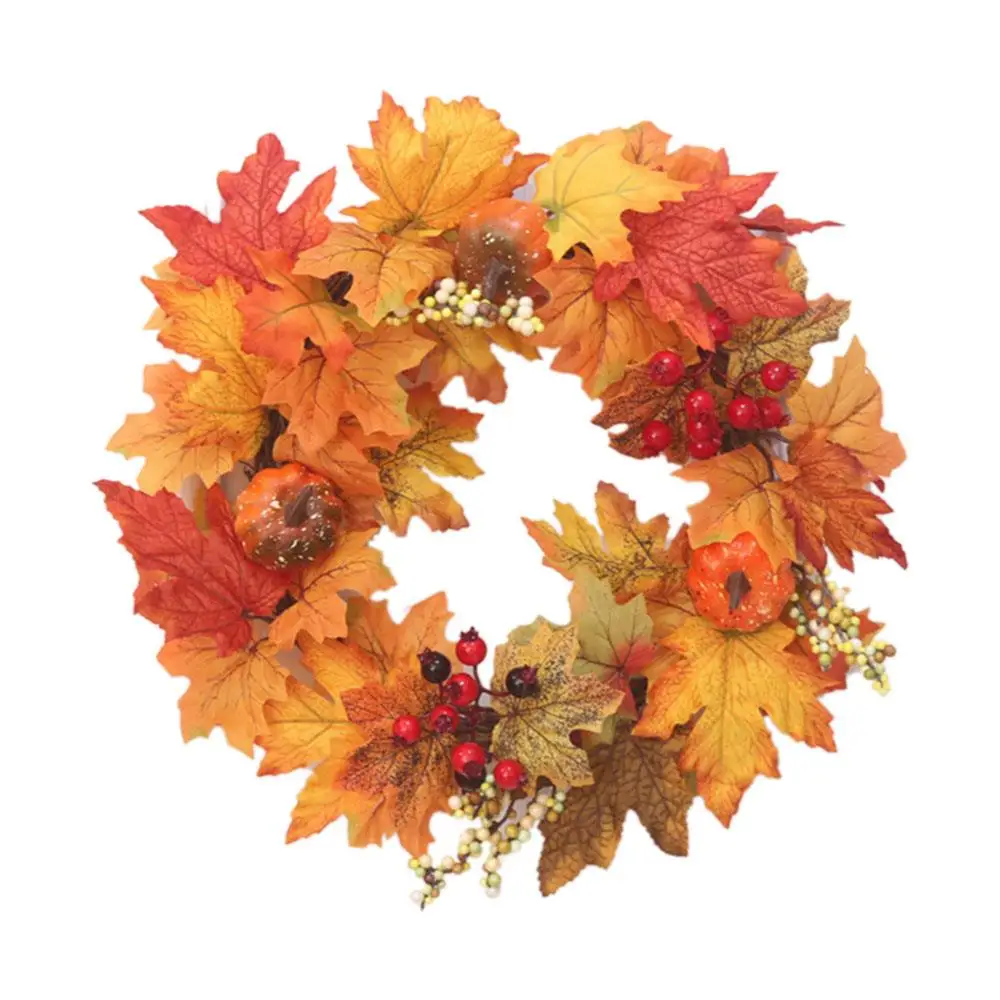 

Halloween Colorful Garland Rattan Artificial Door Wreath Artificial Pumpkin Berries Pine Cone Maple Manmade Garland Creative