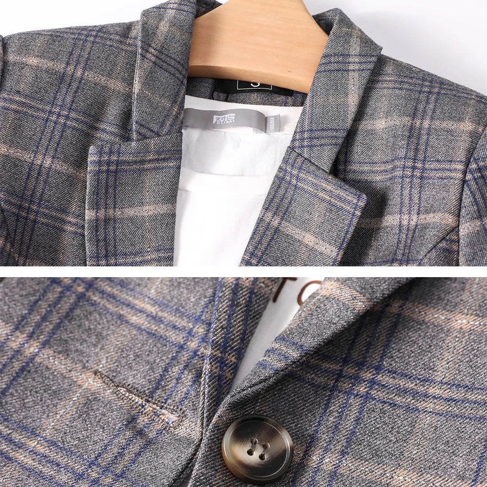 

Fashion Women Girl Single Button Plaid Blazer New Arrival Gray Blue Purple Ladies Female Spring Autumn Jacket With Real Pockets