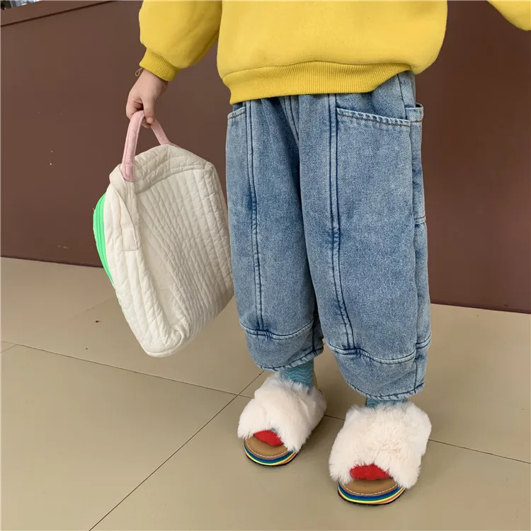 Зимние Модные флисовые рваные джинсы для мальчиков и девочек 2019 г. Детские теплые
