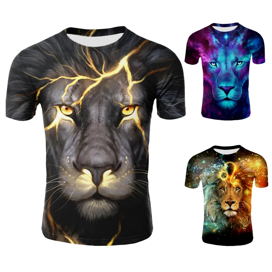 Футболка мужская с забавным 3D принтом льва тенниска в стиле хип хоп крутая