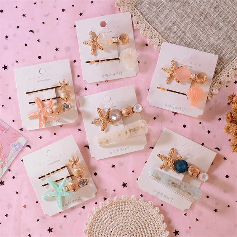 2/3Pcs/Set Ins Starfish Shell Hairpin Barrettes Headwear Hair Grip Girls Hair Clip Hair Accessories