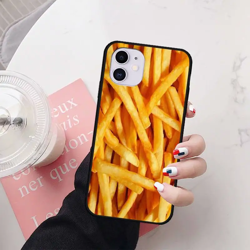 Food with Phone Case Cover for Iphone 11 Pro Coque Matte Black Pizza XS Max SE 2020 8 7 6s Plus X Xr French Fries Doughnut Etui | Мобильные