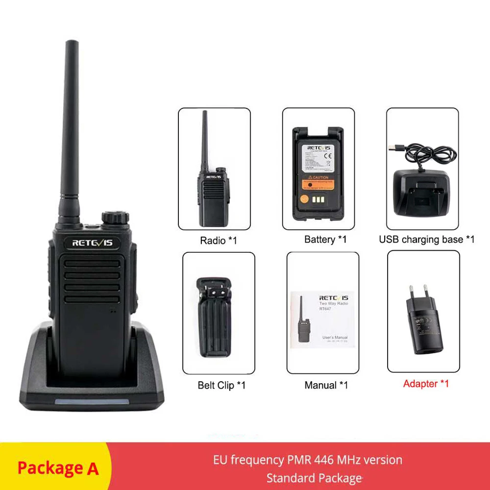 Package A RETEVIS RT47/RT647 IP67 водонепроницаемая рация PMR радио PMR446/FRS VOX 2 способ радио Comunicador трансивер для Baofeng UV-9R - Цвет: Package A