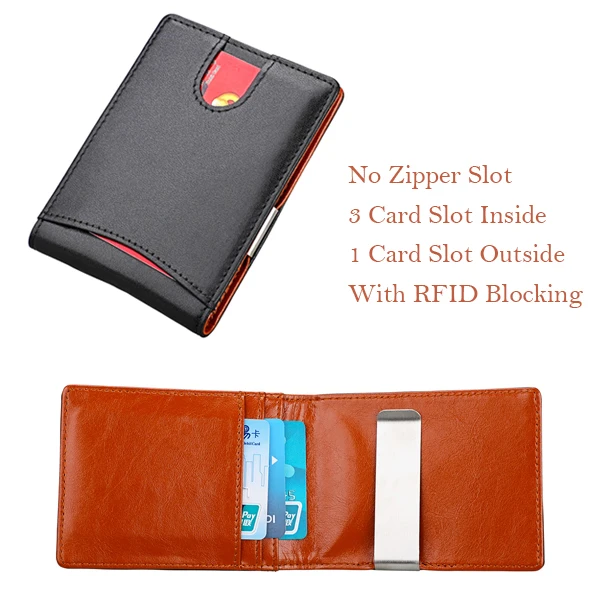 4 card slot Тонкий кошелек ультра тонкий зажим для денег из натуральной кожи мужской короткий мини-кошелек RFID блокирующий кошелек WOLFDEER - Цвет: 4 card slot