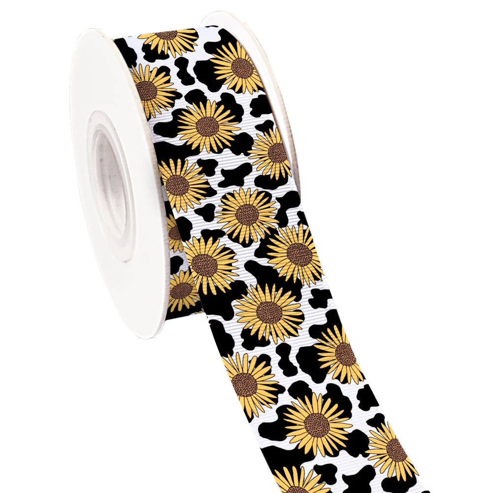 Подсолнухи с милым рисунком атласная лента в рубчик Пчелой для рукоделия Бант