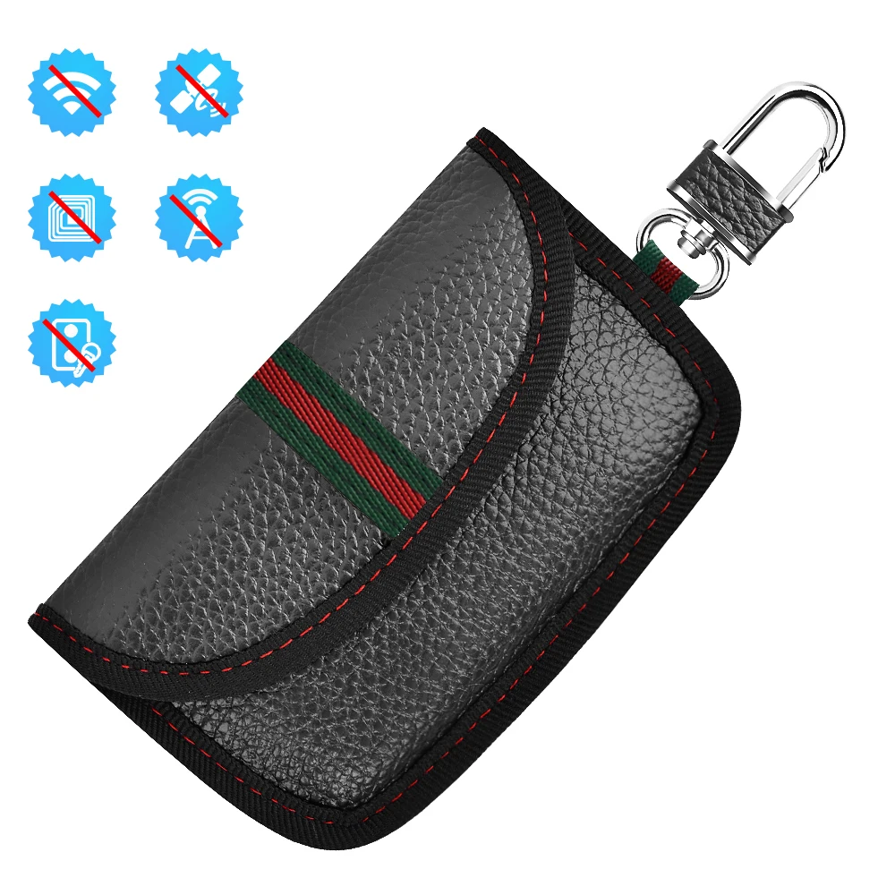Кожаный Автомобильный ключ сумка чехол Фарадея универсальный держатель молния