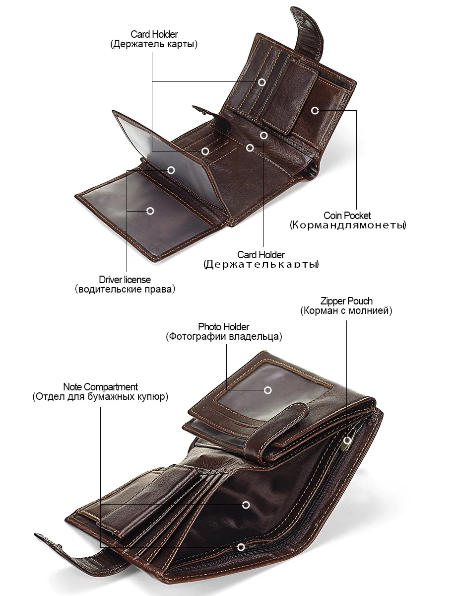 Cross border men's short wallet Retro Leather change sandwich layer cowhide vertical leather bag