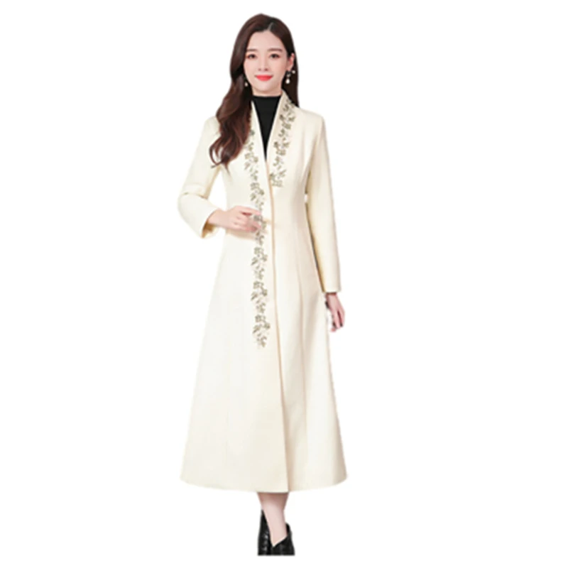 

2021 New Arrivals Women's Long Coats Spring Autumn Female Wool Overcoats Trendy Embroidery Lady Outerwear Cardigans