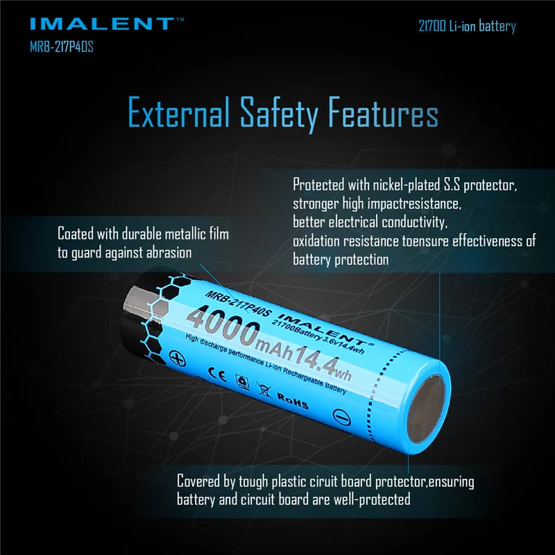 Литий-ионный аккумулятор IMALENT 21700 4000 мА ч 2 шт. 3 6 В для фонарика MS06 MRB-217P40S |