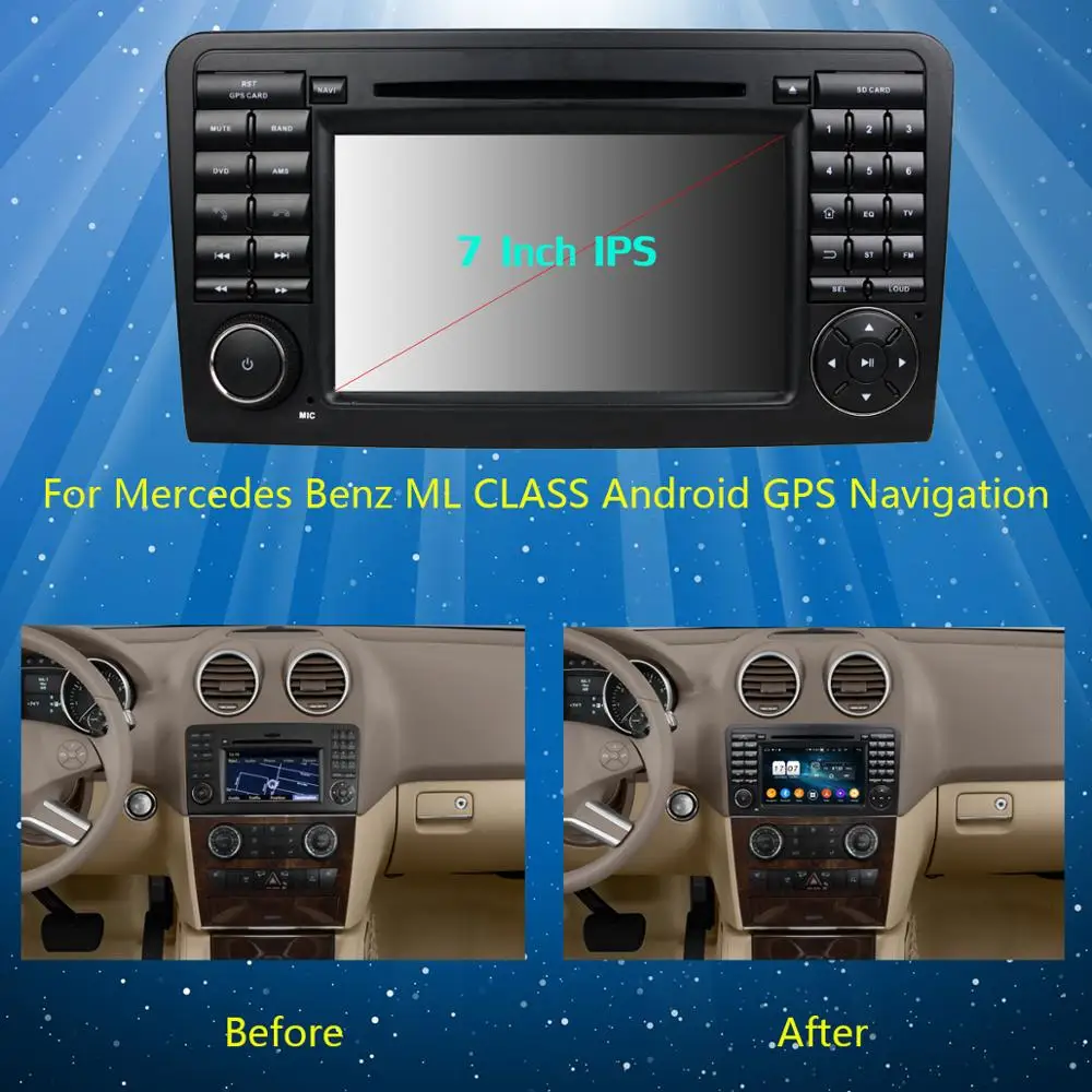 Автомобильный DVD-плеер с экраном 7 дюймов IPS 8 ядер 4 Гб + 64 ГБ Android 9 0 для Mercedes Benz ML GL