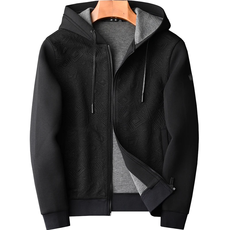 

New High Quality Texture Geometric Dark Fabric Spring Fashion Hooded Jacket Men Coat With Nood Casual Plus Size MLXL2XL3XL4XL