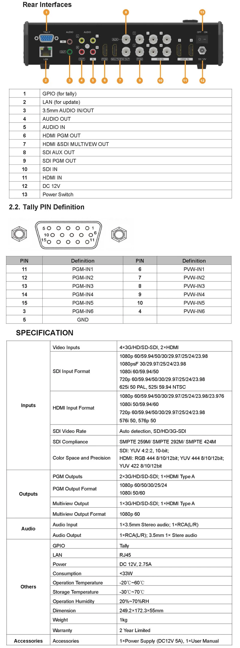 Avmatrix VS0601 мини 6-канальный SDI/HDMI мульти-формат видео коммутатор с центральным ремешком в виде буквы т, авто, переходов и протрите эффекты
