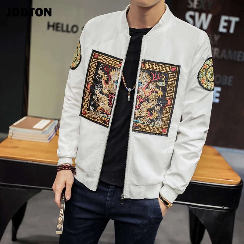 JDDTON Мужская куртка с вышивкой весна осень халат дракона верхняя одежда ветровка