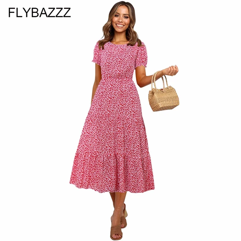 Женское пляжное платье с круглым вырезом длинное винтажное макси цветочным