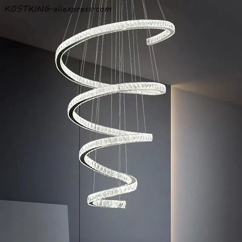 安い スパイラルデザインのモダンな Led シャンデリアクリスタルランプ Dia80 * H220cm 光沢ホテル階段照明器具