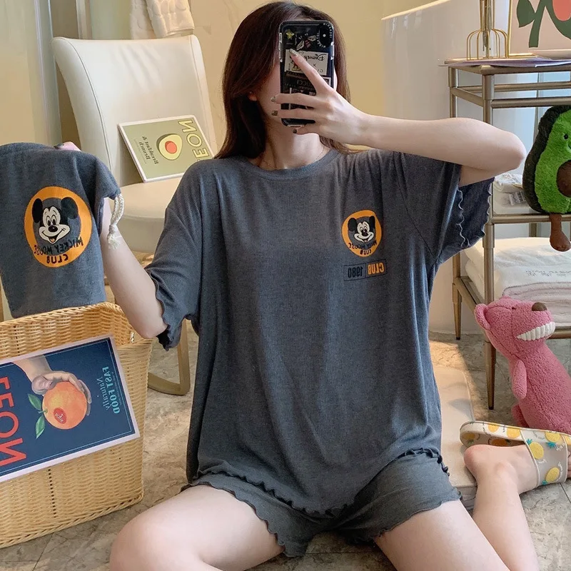 

Disney Mickey Mouse pajamas women's 100% cotton short-sleeved summer thin students can wear home service suits