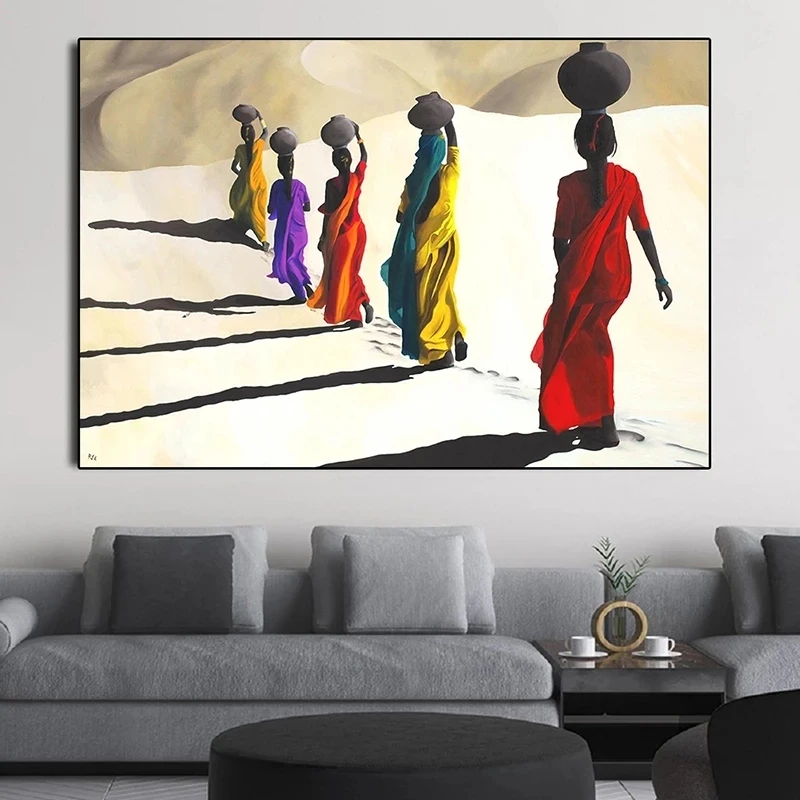 

Scandinavian Canvas Painting African Women Walking In The Desert Poster Printing Wall Art Living Room Wall Decoration