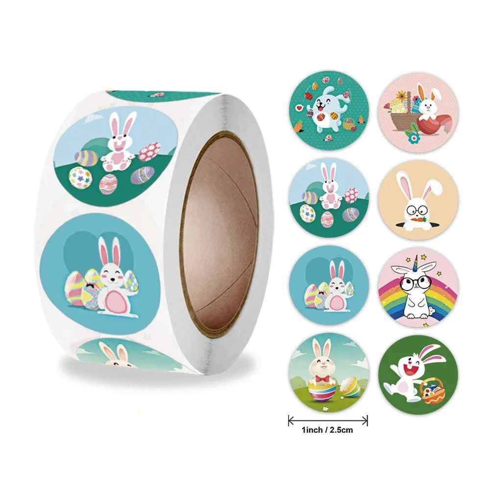 

500pcs Creative Animals Easter Rabbit Stickers 1inch Labels Reward Sticker For School Teacher Kids Smiley Stationery Sticker