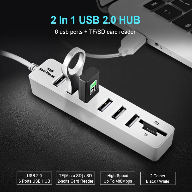 Usb-хаб Combo USB 2,0 концентратор мульти USB Высокоскоростной разветвитель портативный порт 3/6 SD/TF кард-ридер для ноутбука ПК компьютера