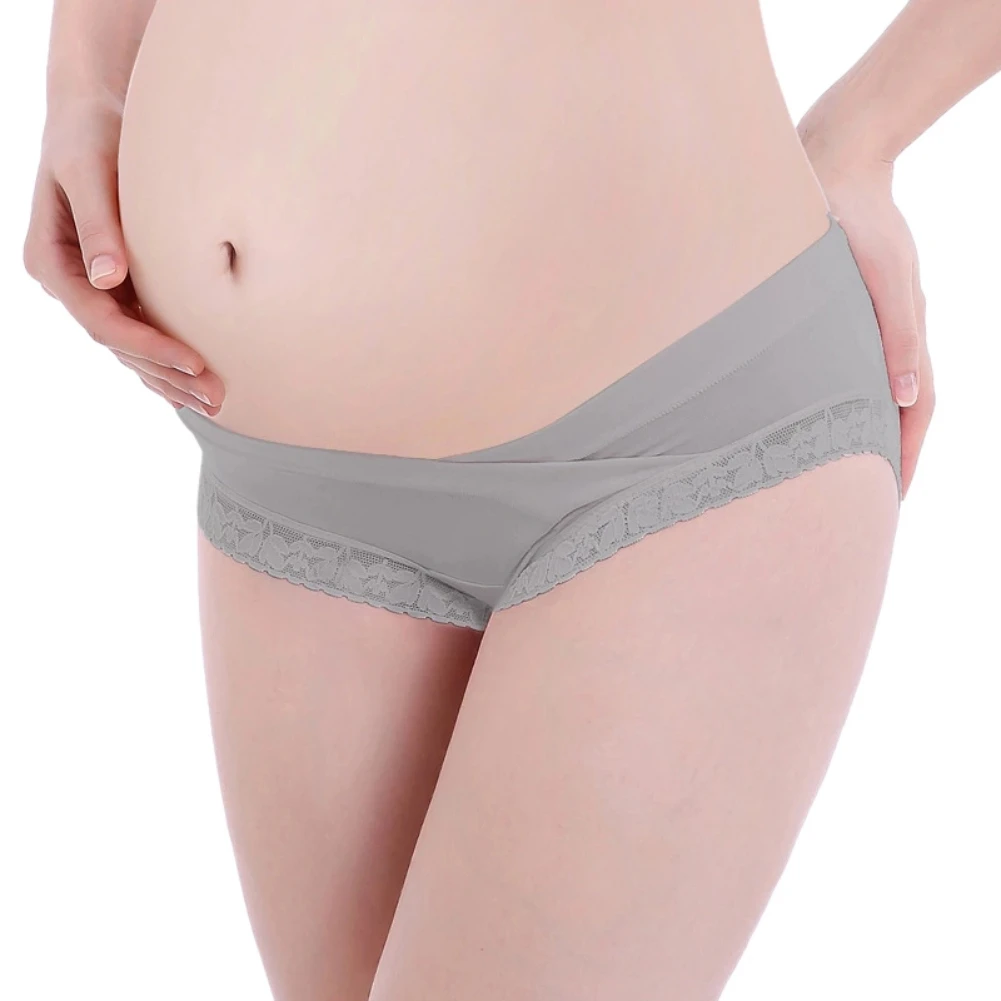 

Women Pregnancy Underwear Lingerie under Bump Brief Lace Low Waist V Briefs for Pregnant Maternity Panties Elastic
