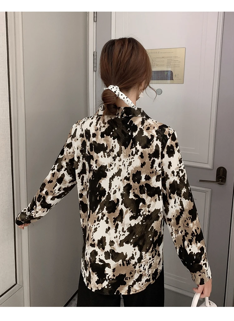 

Women's Blouse Long Sleeve Top Suit Collar Shirts Leopard Blouses Fashion Tops Casual Shirt Summer New Korean Chiffon Houthion