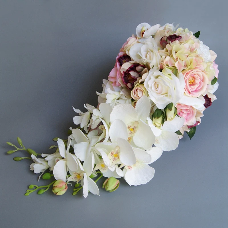 Waterfall Water Drop Type Bouquet Pink White Wedding Flowers Bridal Bouquets Artificial Rose Pr | Свадьбы и торжества