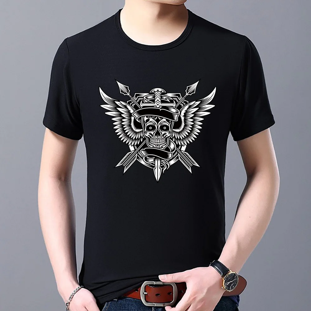 

Summer Men's T-shirt Fashion Trendy Cool Skull Print Top T-shirt Men's Casual Breathable O-Neck Personality Short Sleeve